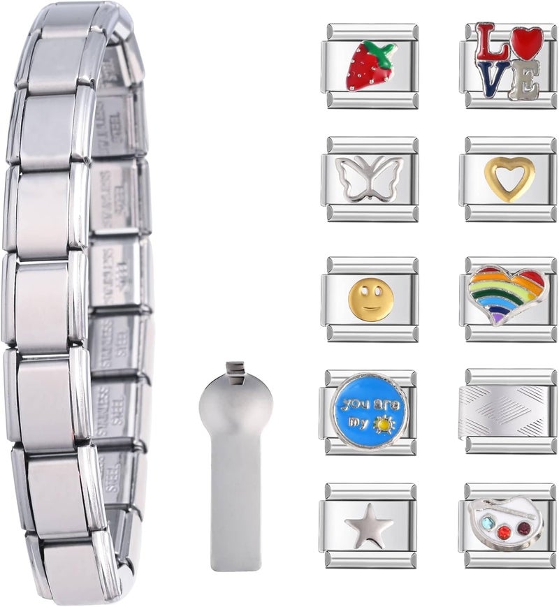 Gracayfr 10 قطع سوار سحر إيطالي، سحر إيطالي DIY، سوار سحر رابط وحدات كلاسيكي من 2000، هدايا عيد الهالوين وعيد الميلاد للنساء والفتيات مع أداة - Image 1
